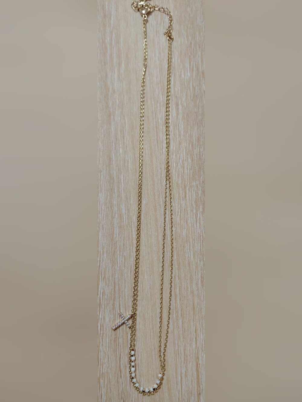 Brandy Melville Gold Layered Cross and Pearl Necklace